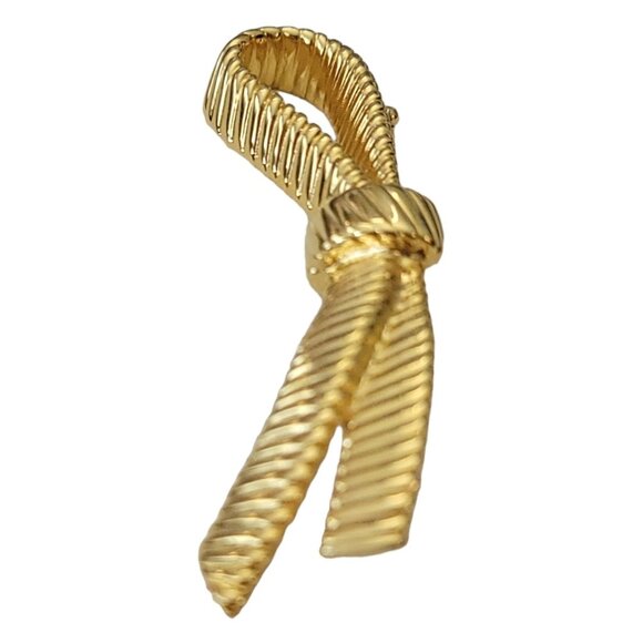 Gold Tone Vintage Ribbed Ribbon Brooch Pin Designer Style, L9 - Picture 4 of 10